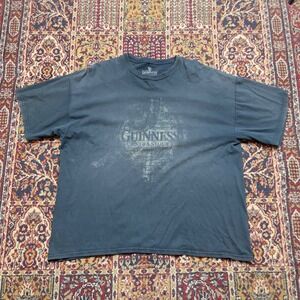 00s Guinness Extra Stout 2XL Faded Black Graphic T-Shirt Official Merchandise